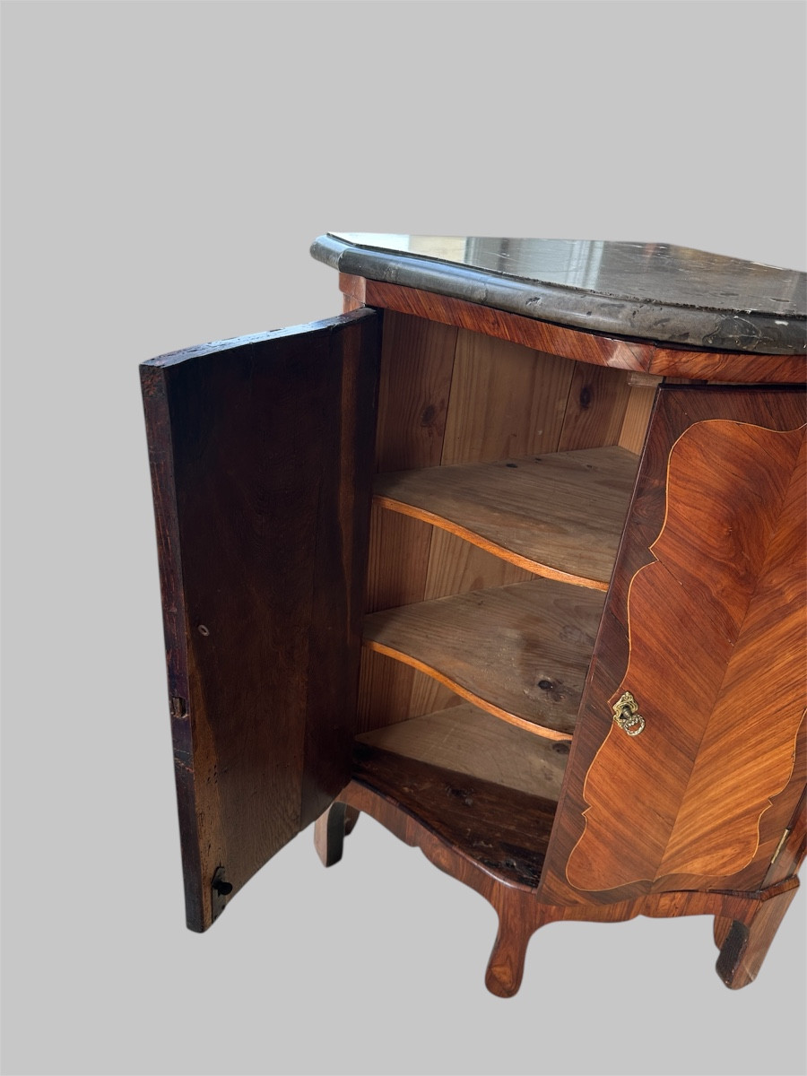 Curved Corner Cupboard Stamped In Transition Period Marquetry-photo-2