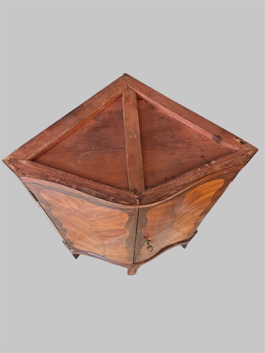 Curved Corner Cupboard Stamped In Transition Period Marquetry-photo-3