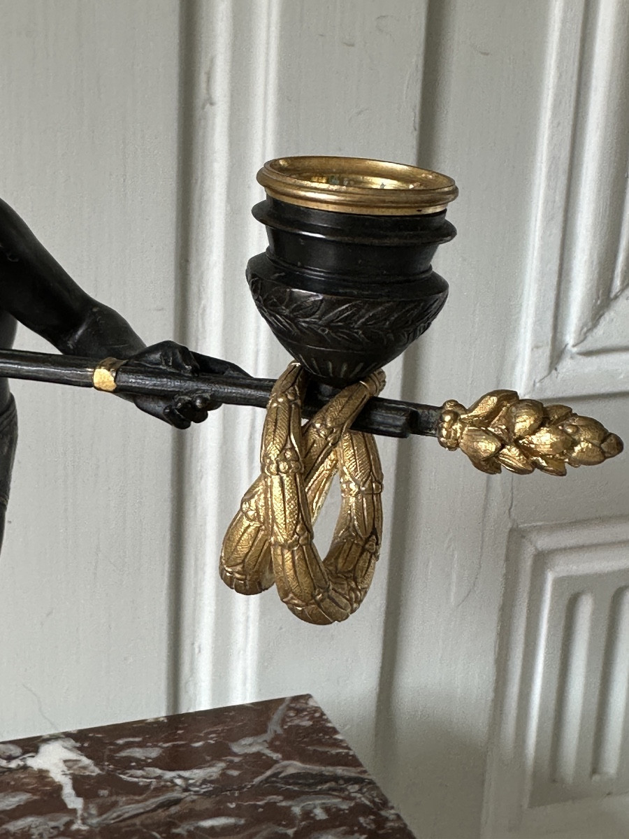 Pair Of Nubian Candelabras In Patinated And Gilded Bronze -photo-1