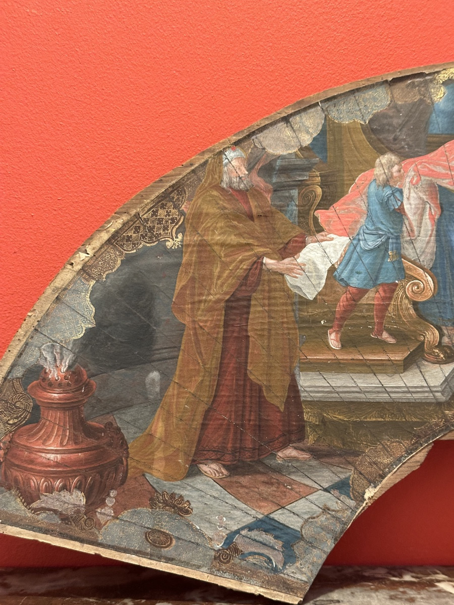 Tempéra École Française fin XVIIe début XVIIIe siècle  « Esther et Assuerus »-photo-3