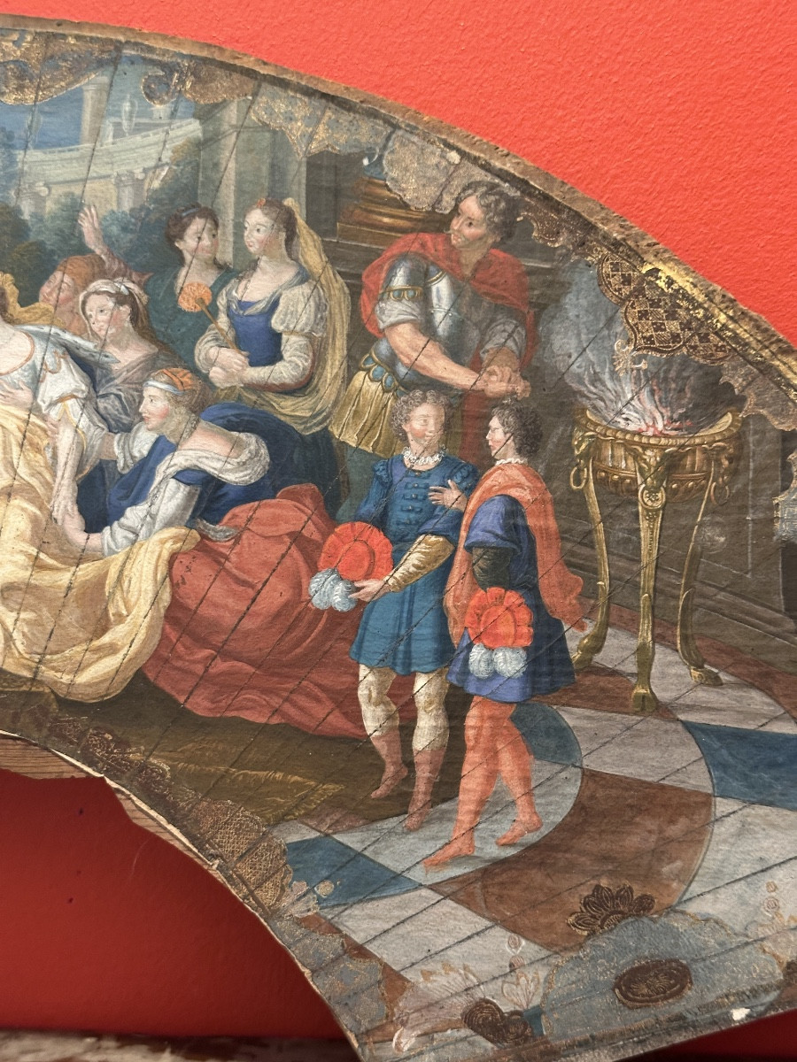 Tempéra École Française fin XVIIe début XVIIIe siècle  « Esther et Assuerus »-photo-1