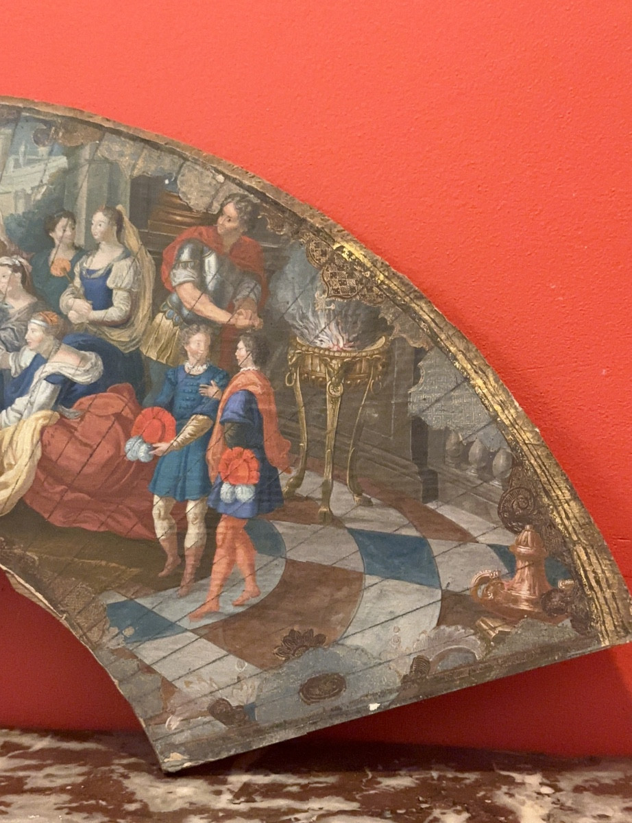 Tempéra École Française fin XVIIe début XVIIIe siècle  « Esther et Assuerus »-photo-2