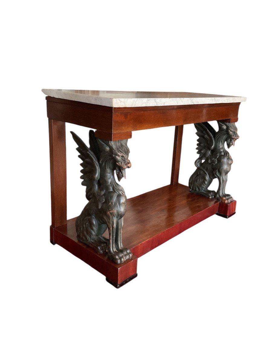 Rare Console acajou aux griffons ailés  époque début XIXe siècle -photo-2