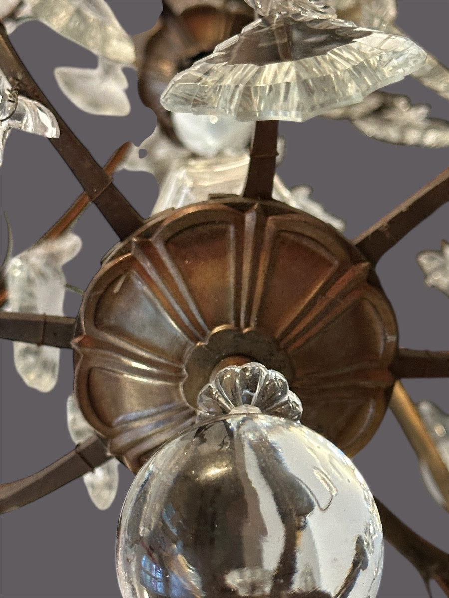 Bronze Cage Chandelier With Crystal Plaques-photo-4