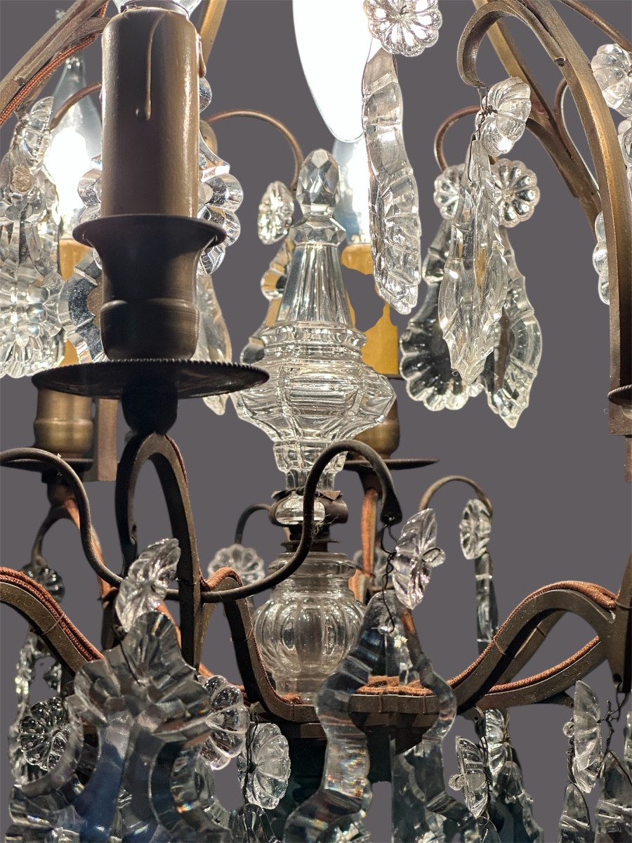 Bronze Cage Chandelier With Crystal Plaques-photo-1