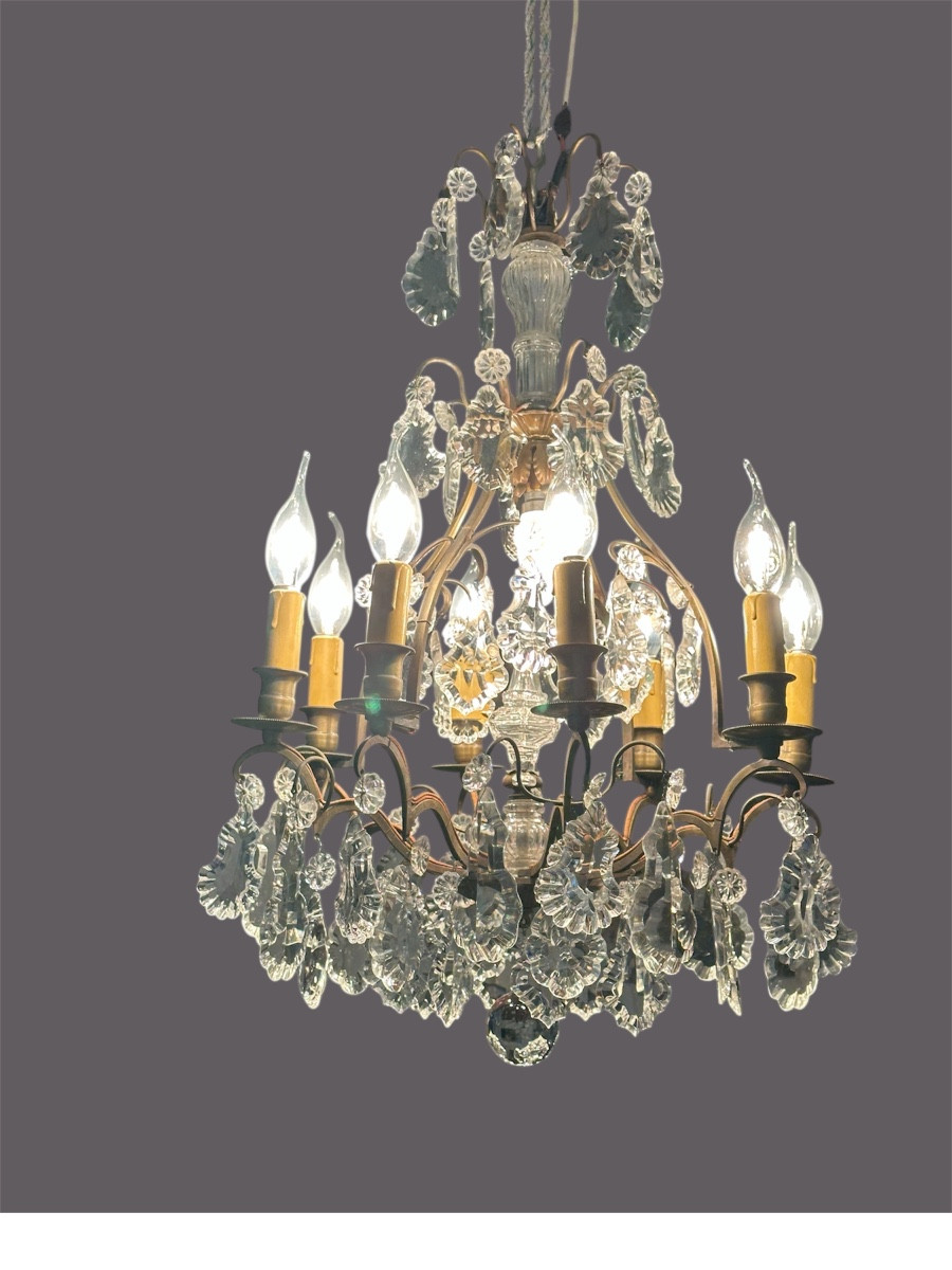 Bronze Cage Chandelier With Crystal Plaques-photo-2