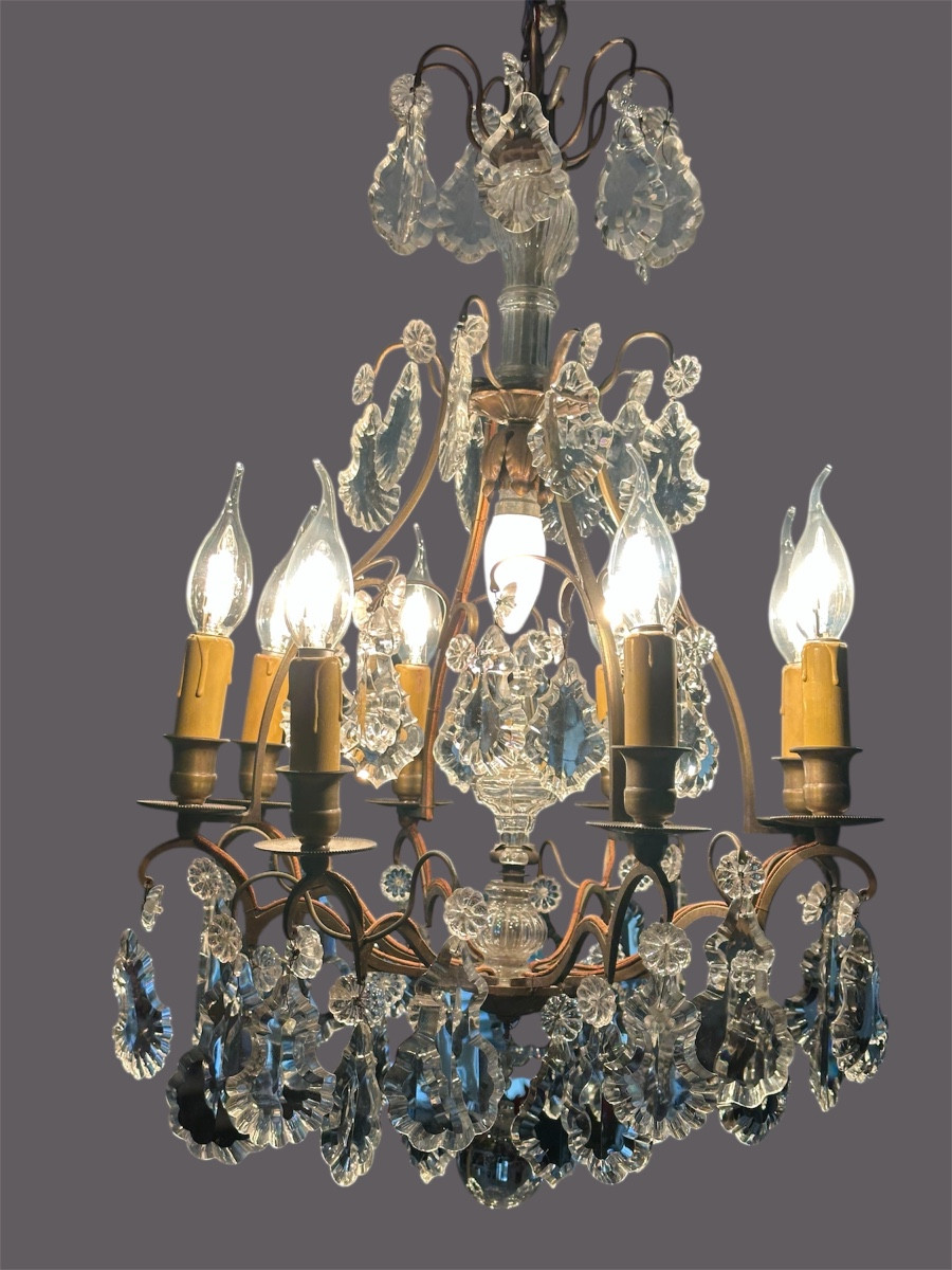 Bronze Cage Chandelier With Crystal Plaques-photo-3