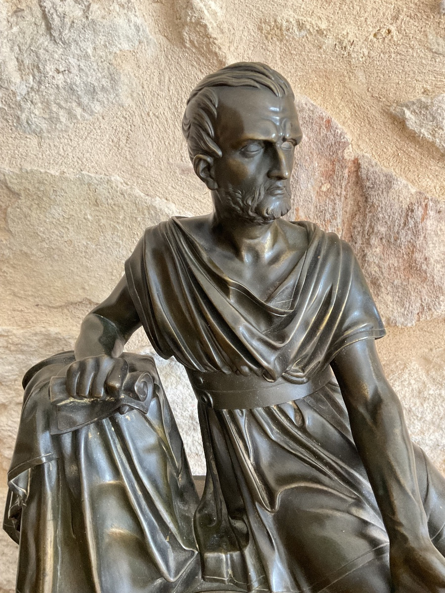 Importante et belle garniture de cheminée Empire en bronze et marbre de Sienne-photo-1