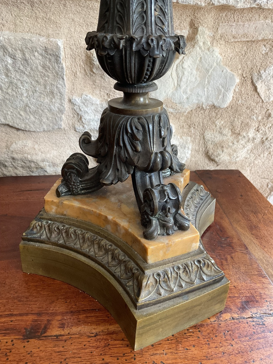 Importante et belle garniture de cheminée Empire en bronze et marbre de Sienne-photo-2