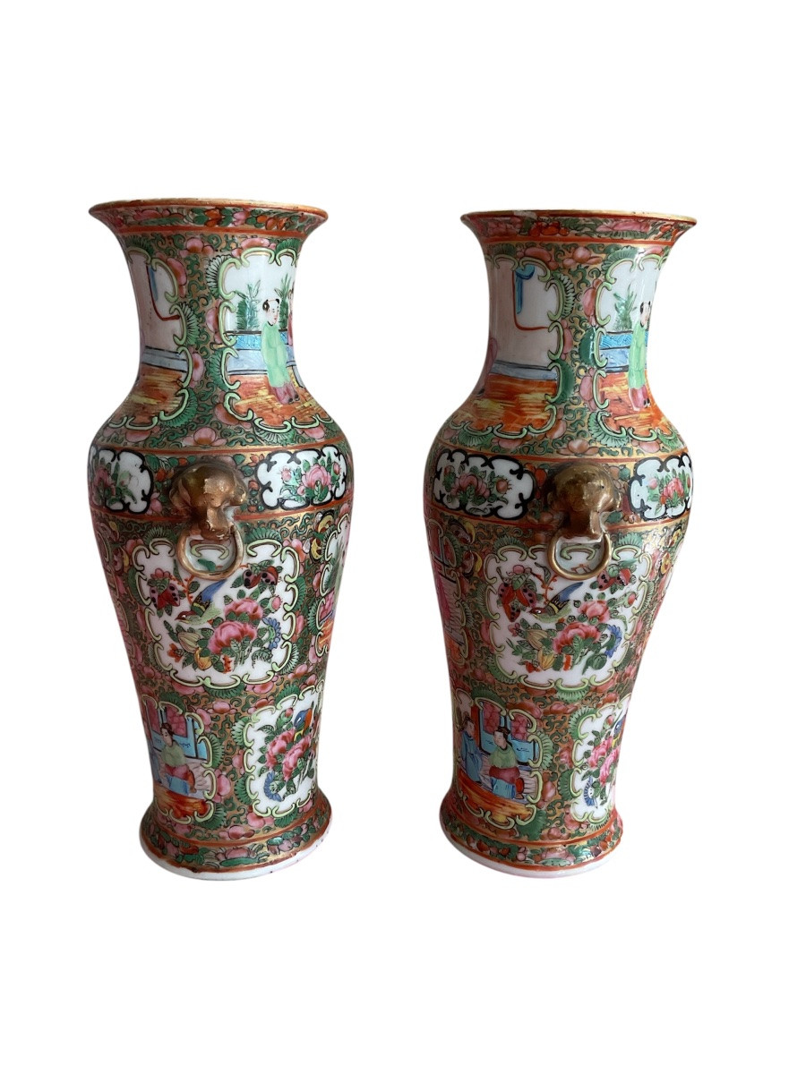 Pair Of Canton Porcelain Vases (china, Late 19th Century)-photo-3