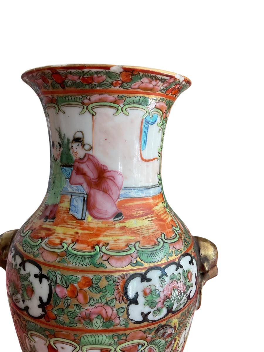 Pair Of Canton Porcelain Vases (china, Late 19th Century)-photo-3