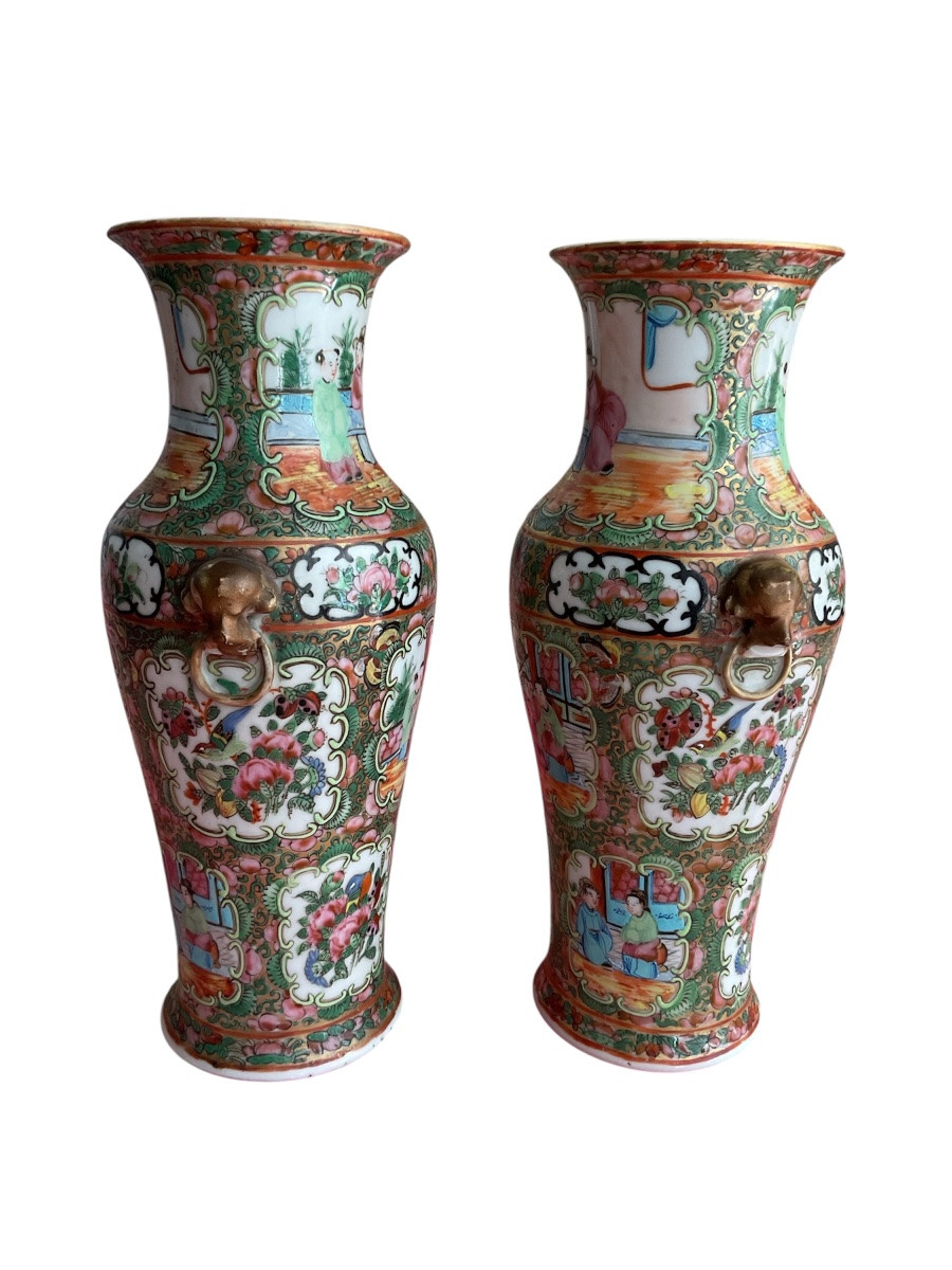 Pair Of Canton Porcelain Vases (china, Late 19th Century)-photo-6