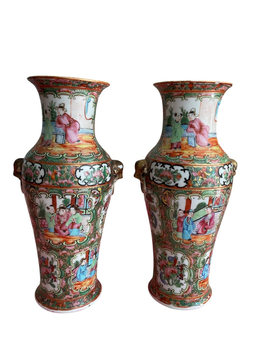 Pair Of Canton Porcelain Vases (china, Late 19th Century)-photo-8