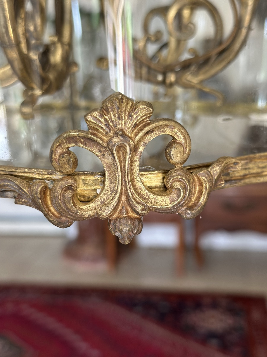 Grande lanterne de vestibule en bronze doré et plaquettes de cristal-photo-1