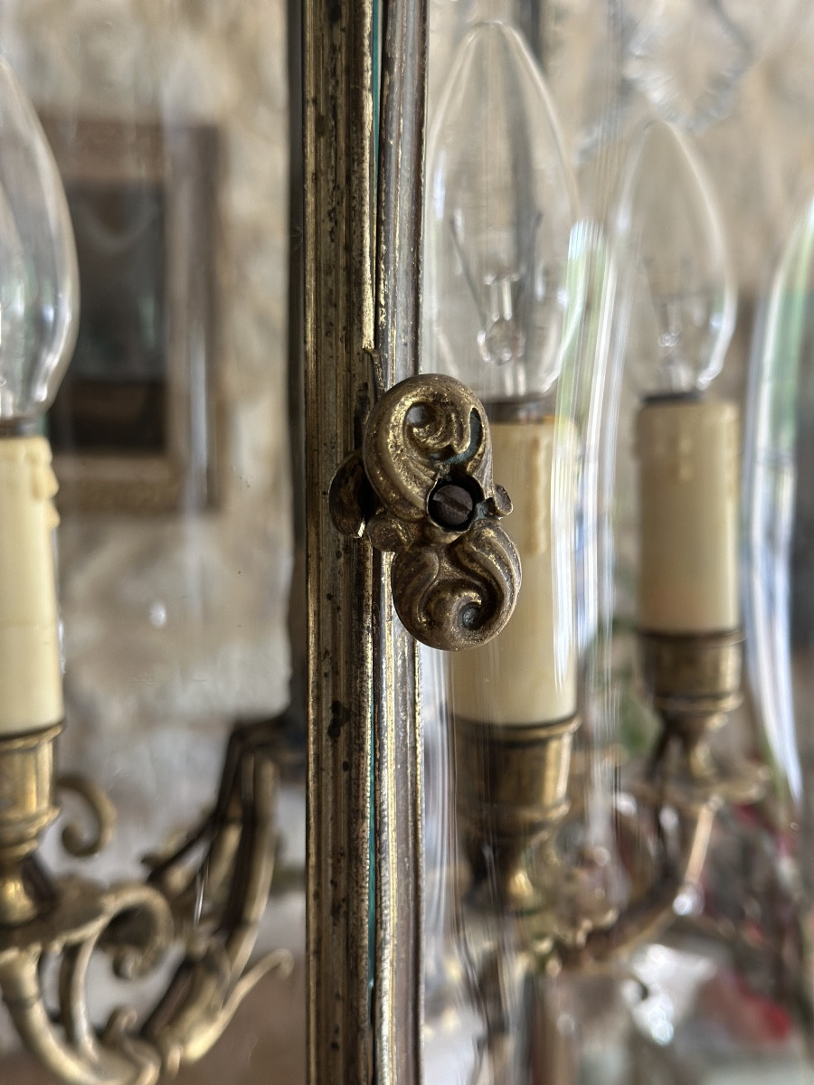 Grande lanterne de vestibule en bronze doré et plaquettes de cristal-photo-2