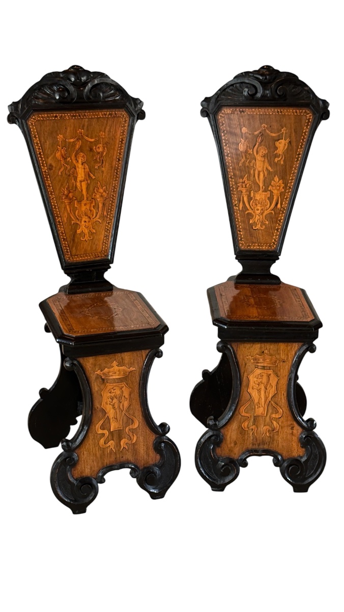 Rare Pair Of 19th-century Inlaid Footstools