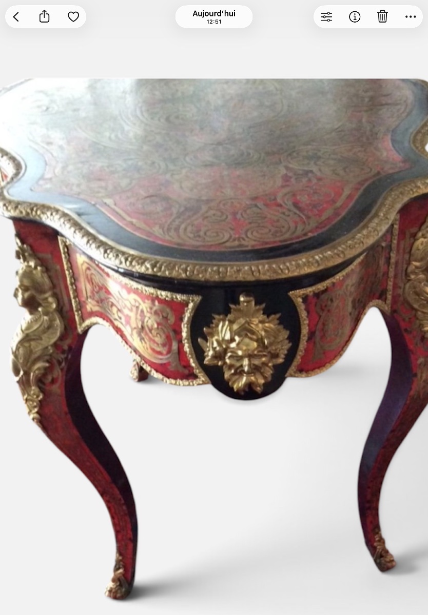 Violin-shaped Table With Boulle Marquetry Made Of Red Tortoiseshell And Brass. Napoleon III Period.-photo-2