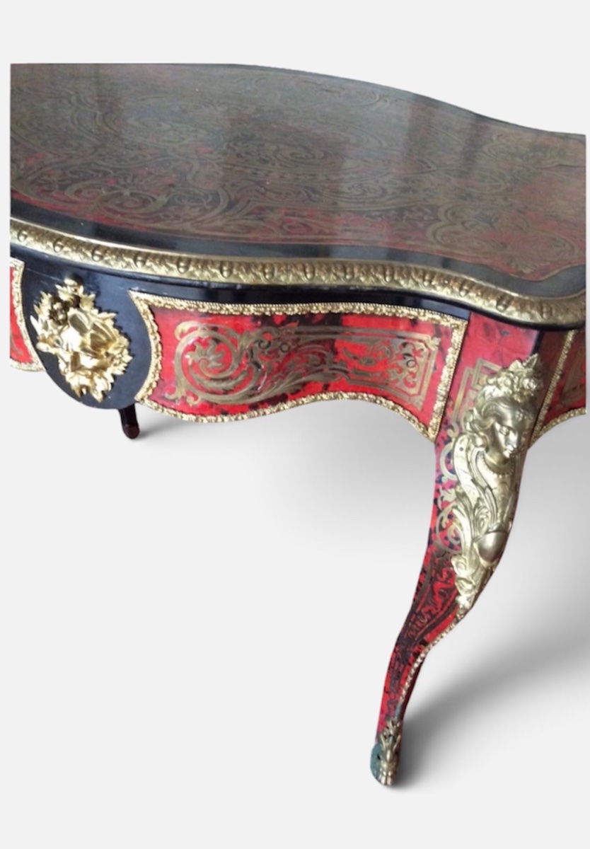 Violin-shaped Table With Boulle Marquetry Made Of Red Tortoiseshell And Brass. Napoleon III Period.-photo-3