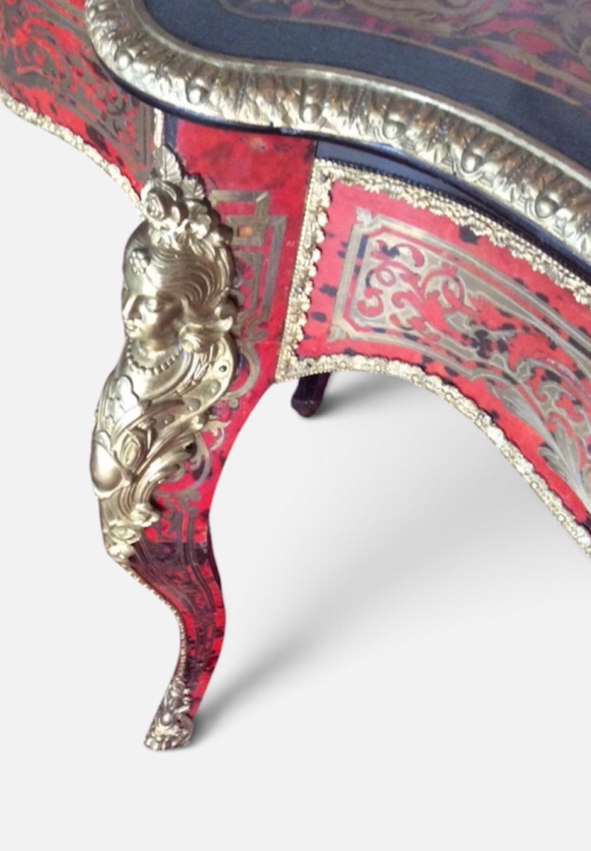 Violin-shaped Table With Boulle Marquetry Made Of Red Tortoiseshell And Brass. Napoleon III Period.-photo-4