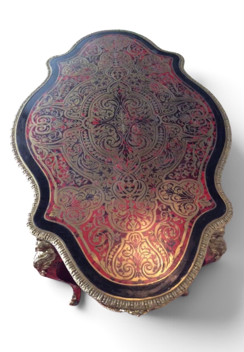 Violin-shaped Table With Boulle Marquetry Made Of Red Tortoiseshell And Brass. Napoleon III Period.-photo-1