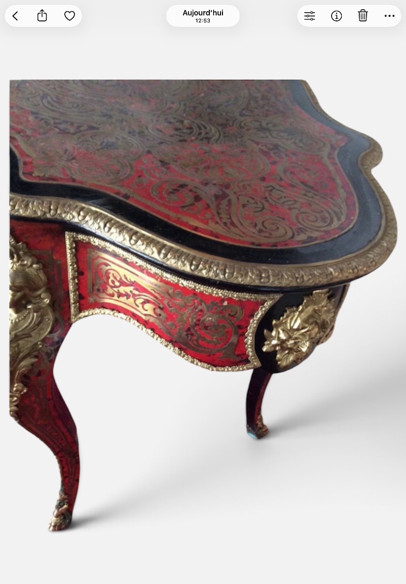 Violin-shaped Table With Boulle Marquetry Made Of Red Tortoiseshell And Brass. Napoleon III Period.-photo-6