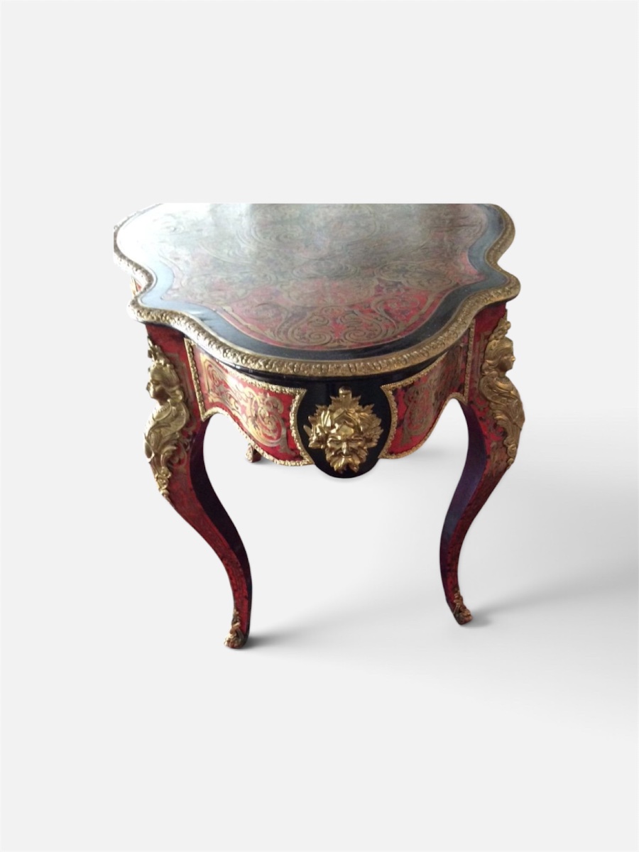 Violin-shaped Table With Boulle Marquetry Made Of Red Tortoiseshell And Brass. Napoleon III Period.-photo-7