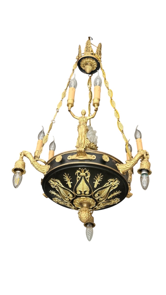 Ten-light Empire-style Chandelier In Gilded Bronze And Patinated Sheet Metal -photo-3