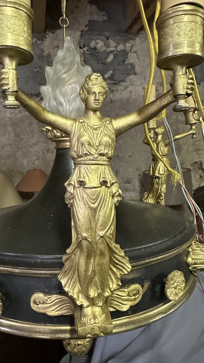 Ten-light Empire-style Chandelier In Gilded Bronze And Patinated Sheet Metal -photo-8