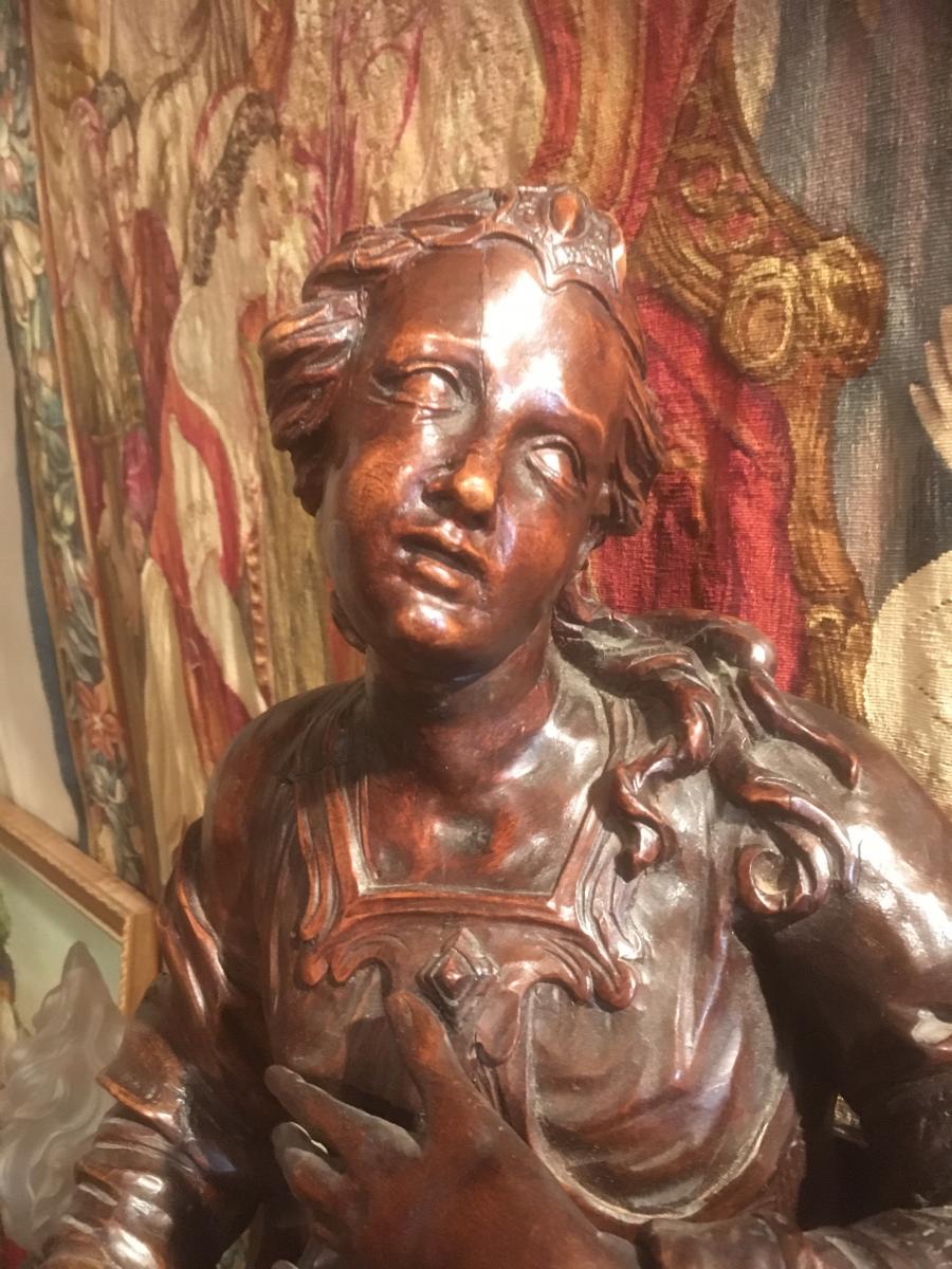 Grande Sainte En Extase En Bois Sculpté -photo-2