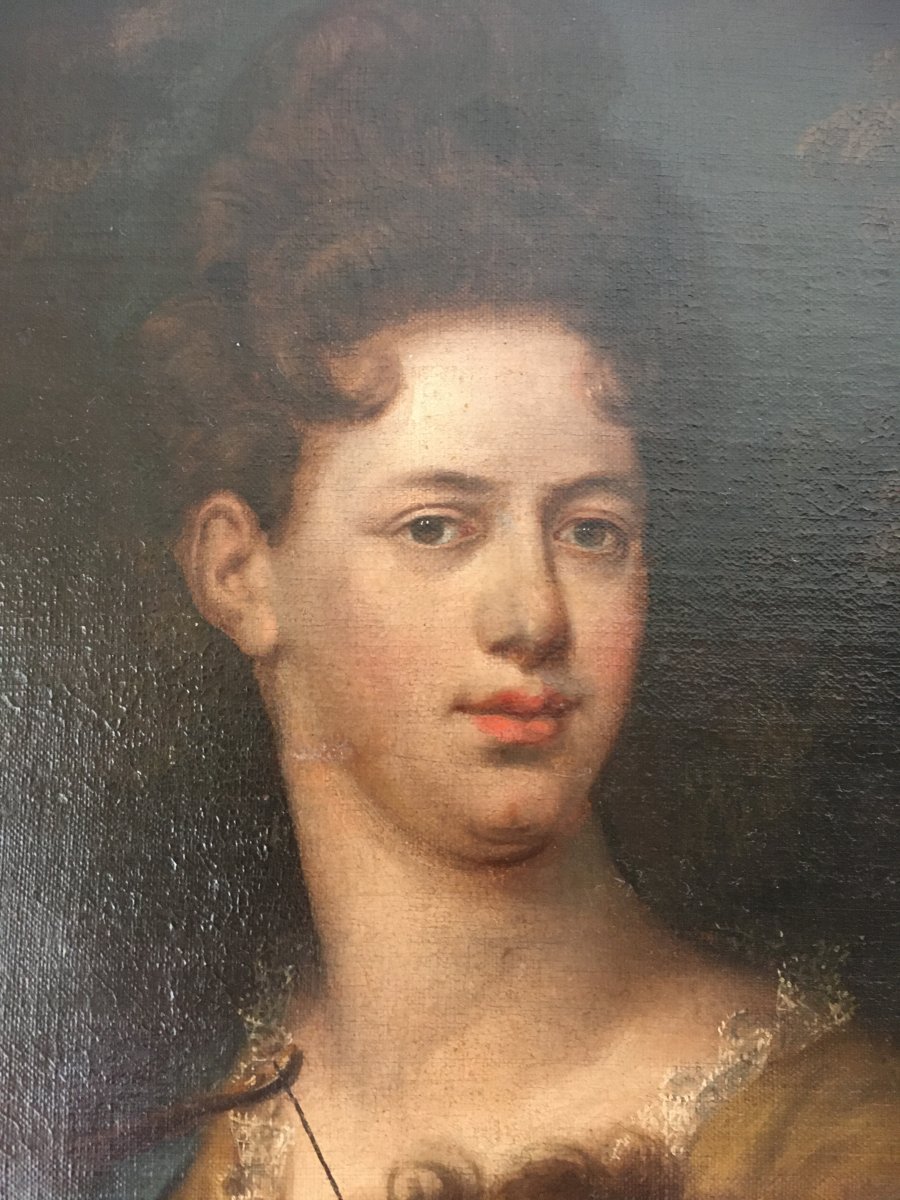 Grand Tableau Huile Sur Toile : Psyché Et Cupidon XVIIIè Siècle-photo-2