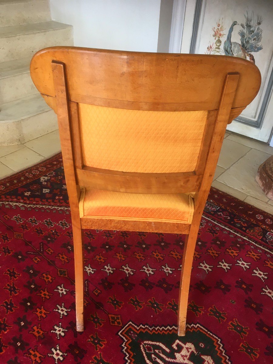 Rare Suite De 6 Chaises Charles X En érable Moucheté-photo-3