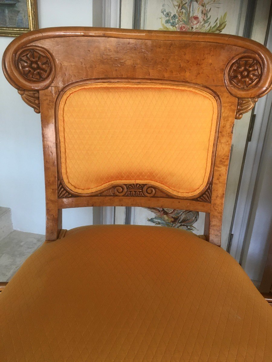 Rare Suite De 6 Chaises Charles X En érable Moucheté-photo-4