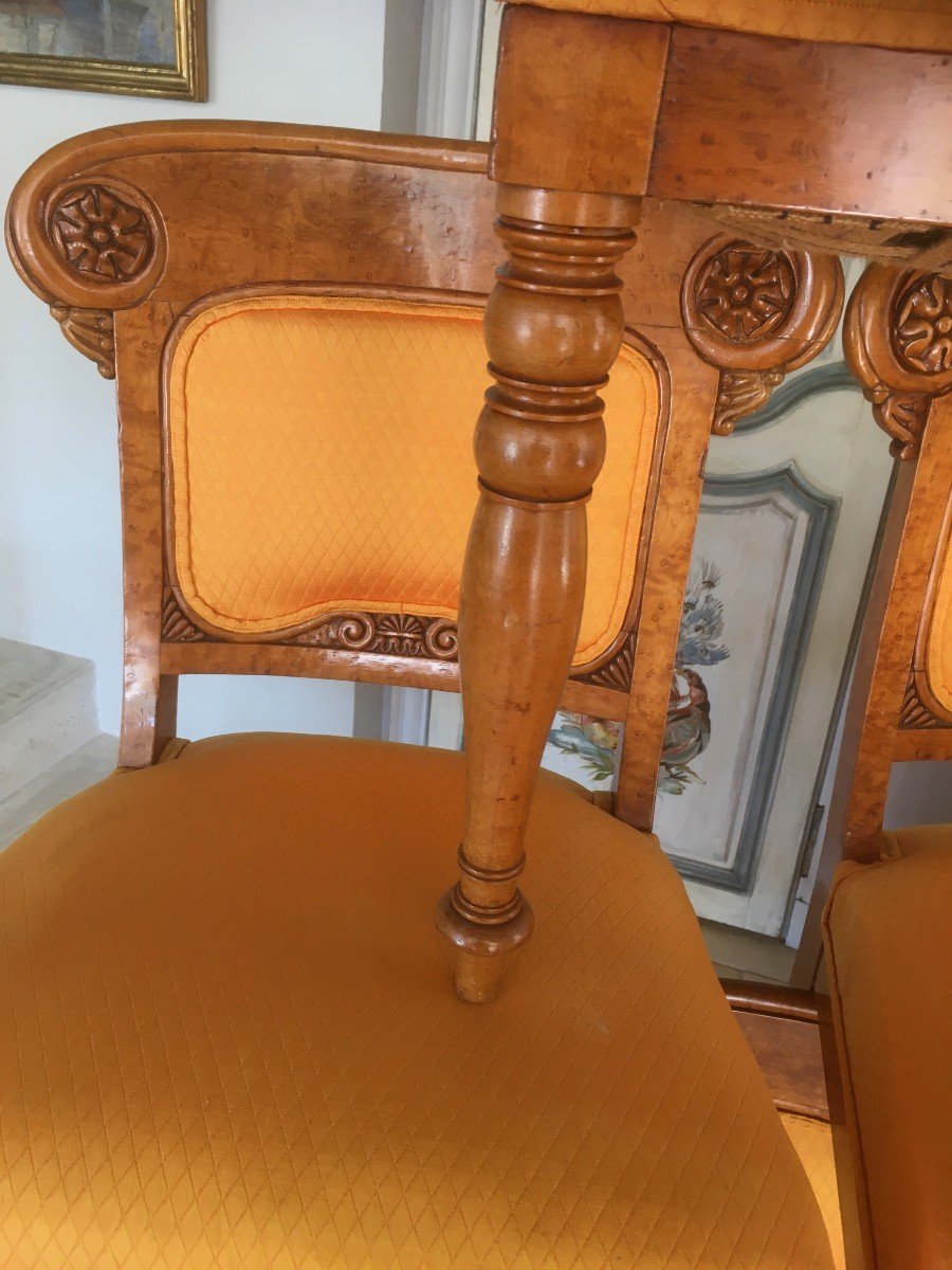 Rare Suite De 6 Chaises Charles X En érable Moucheté-photo-1