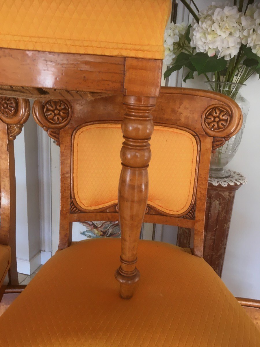 Rare Suite De 6 Chaises Charles X En érable Moucheté-photo-2