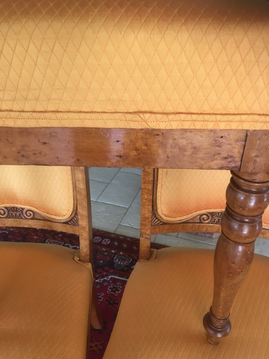 Rare Suite De 6 Chaises Charles X En érable Moucheté-photo-3