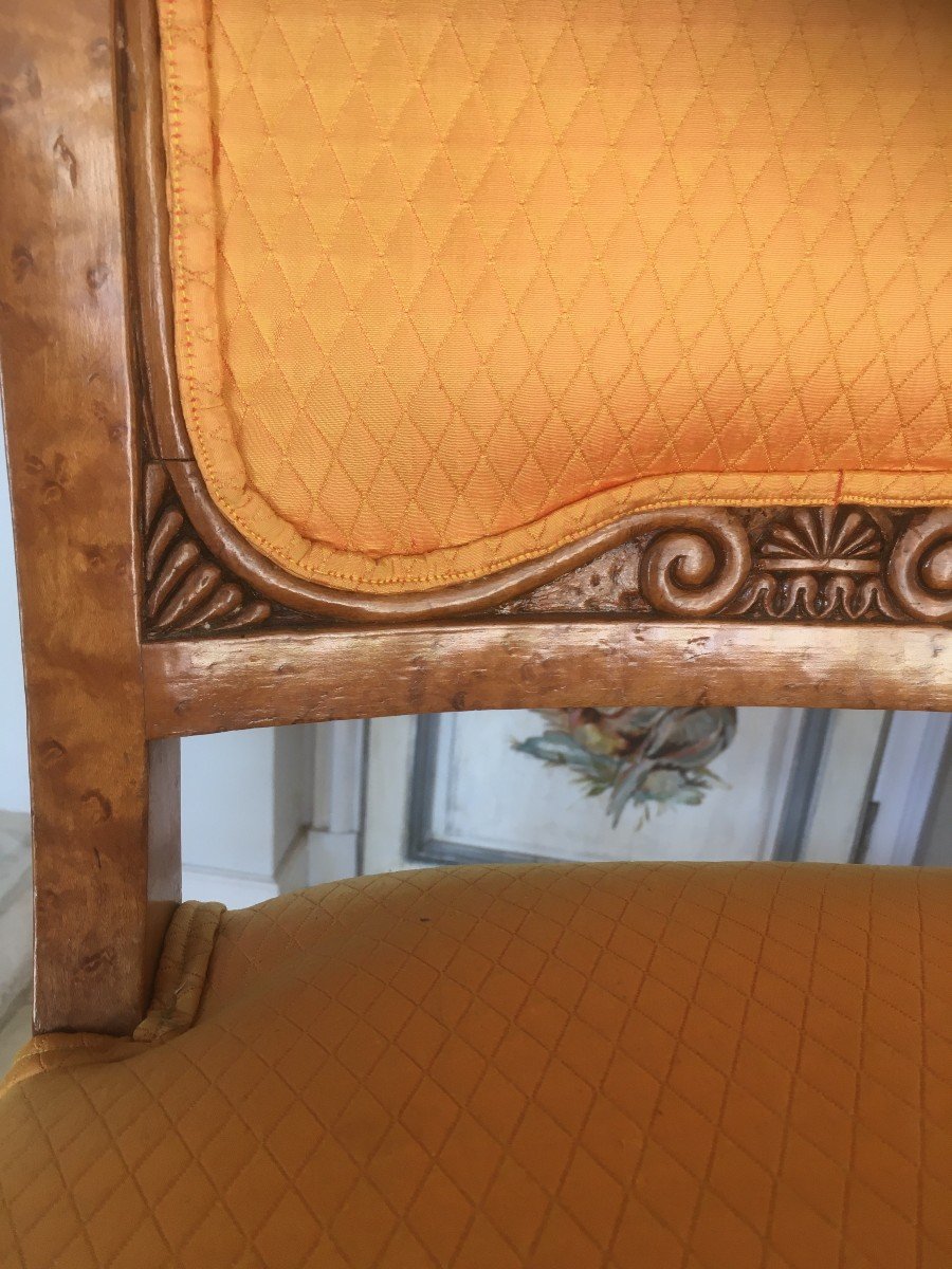 Rare Suite De 6 Chaises Charles X En érable Moucheté-photo-5