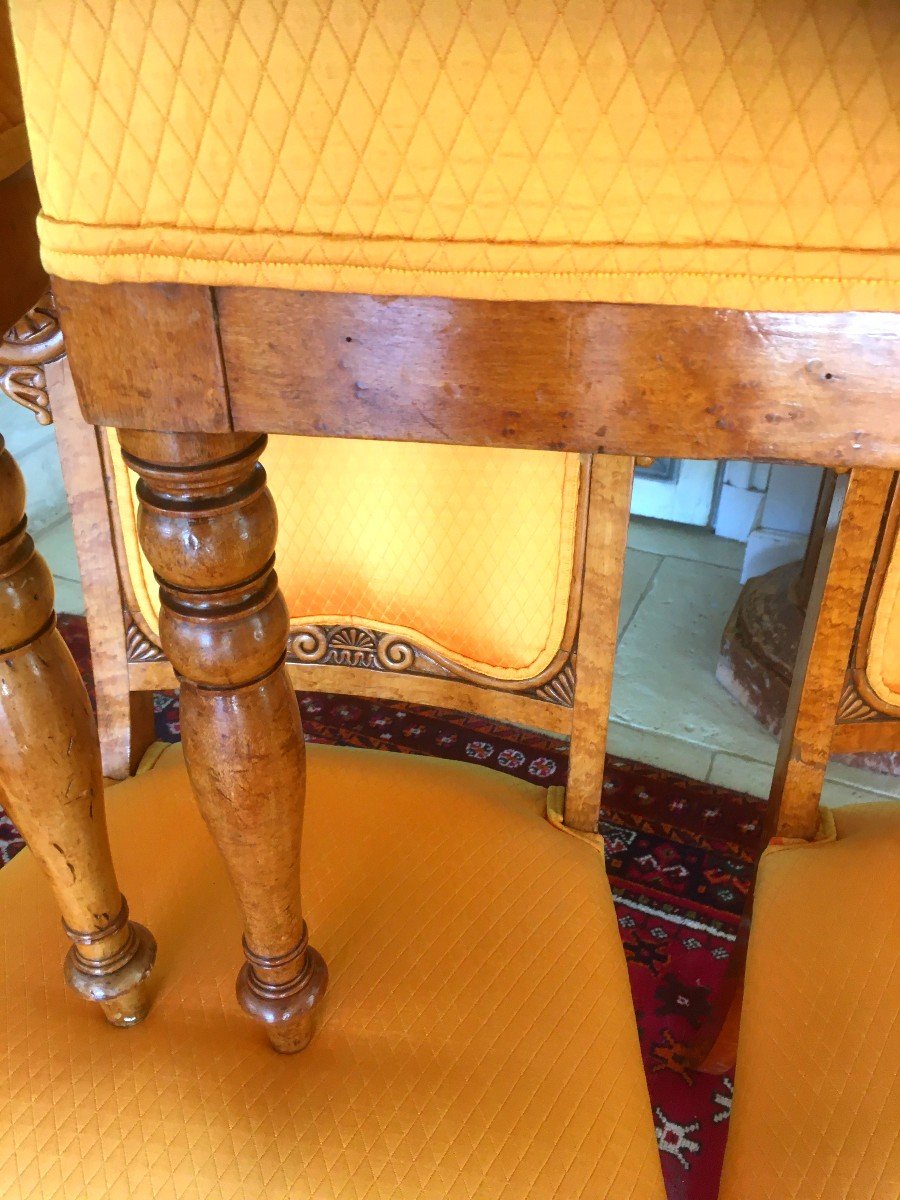 Rare Suite De 6 Chaises Charles X En érable Moucheté-photo-6