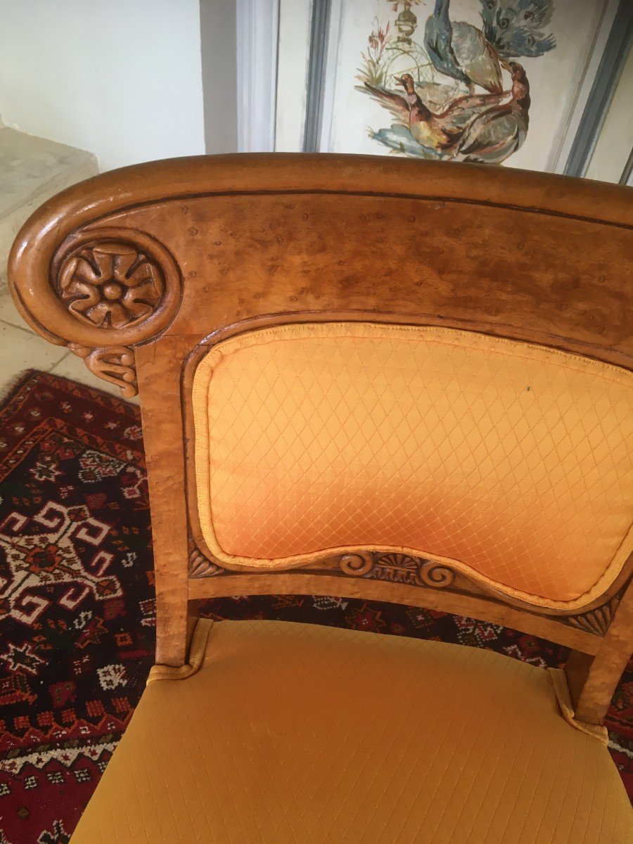 Rare Suite De 6 Chaises Charles X En érable Moucheté-photo-8