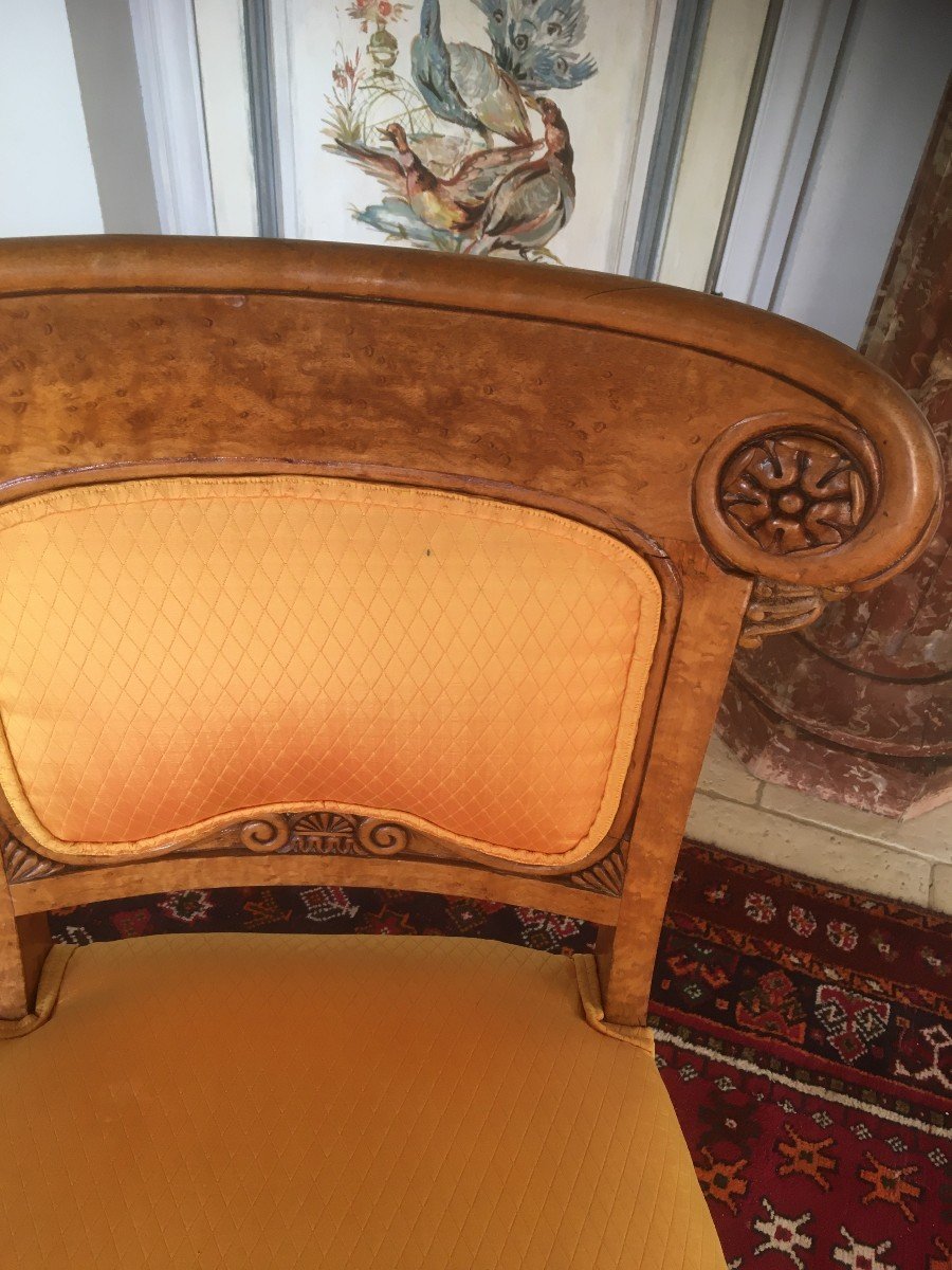 Rare Suite De 6 Chaises Charles X En érable Moucheté-photo-7