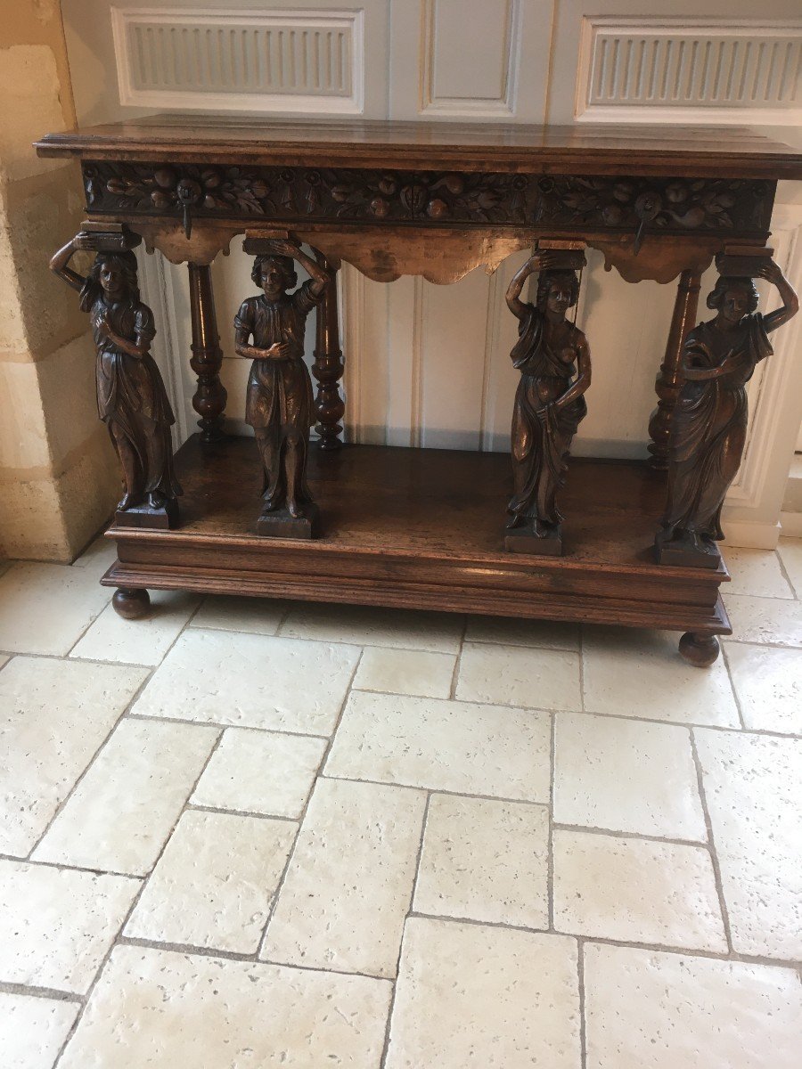 Console Desserte Gênoise En Noyer Et Chêne-photo-8
