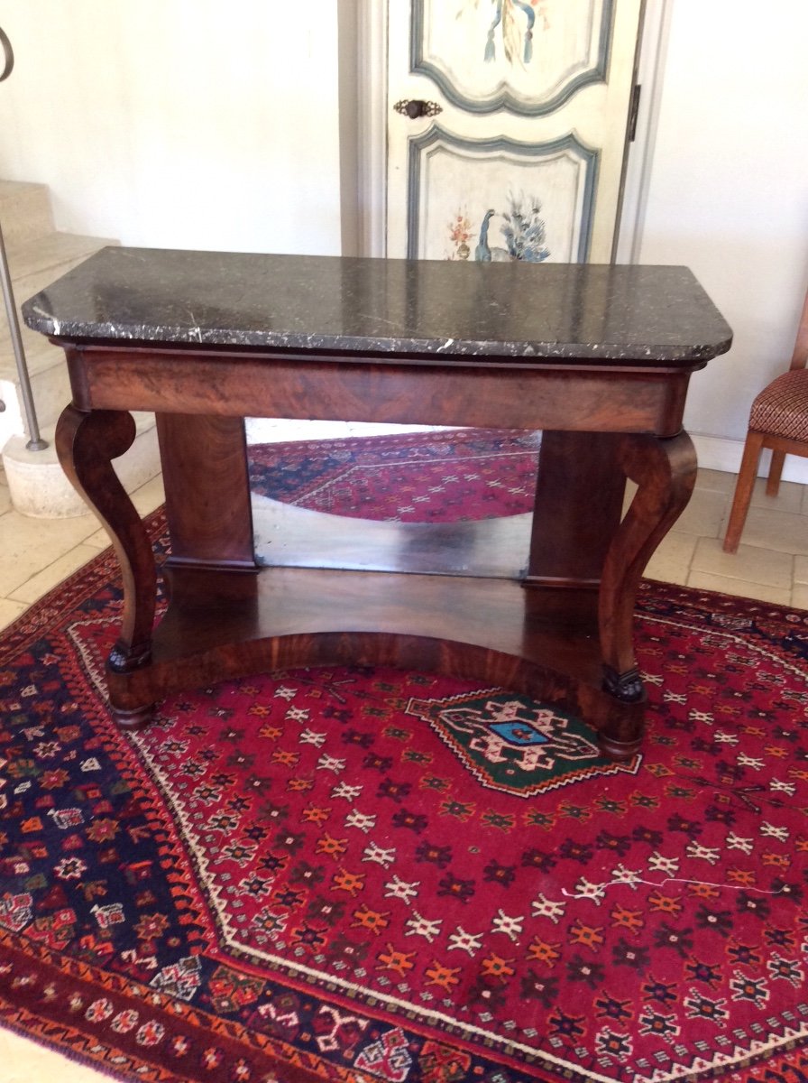 Empire Console In Mahogany With Mirror Bottom And Marble Top