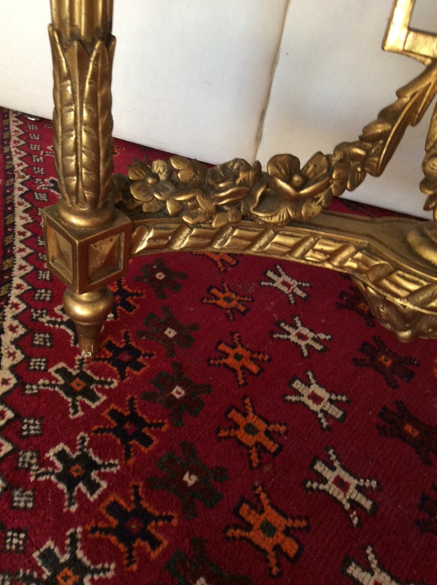 Élégante Console Demi-lune Louis XVI En Bois Doré Plateau marbre -photo-5