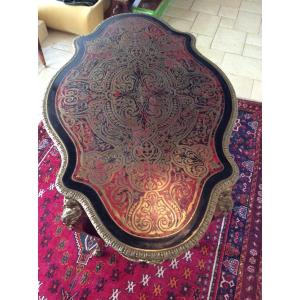 Table De Milieu En Marqueterie « boulle » écaille Rouge Et Laiton