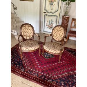 Pair Of Louis XVI Medallion Armchairs Including One Stamped Dupain