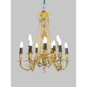 Elegant Louis XVI Style Chandelier In Gilded Bronze 