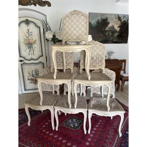 Suite de 6 chaises cannées de style Louis XV