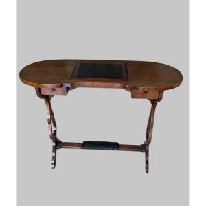 Élégante Table bureau liseuse de forme rognon en bois fruitier naturel ciré