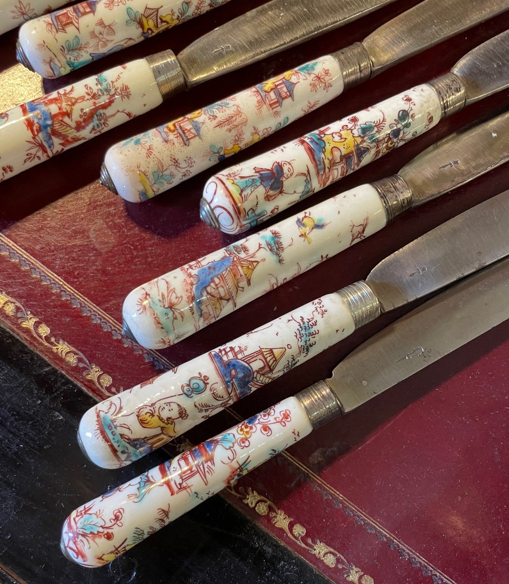 10 Couteaux En Porcelaine De St. Cloud XVIIIe -photo-3
