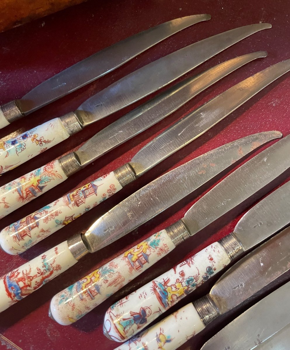 10 Couteaux En Porcelaine De St. Cloud XVIIIe -photo-2