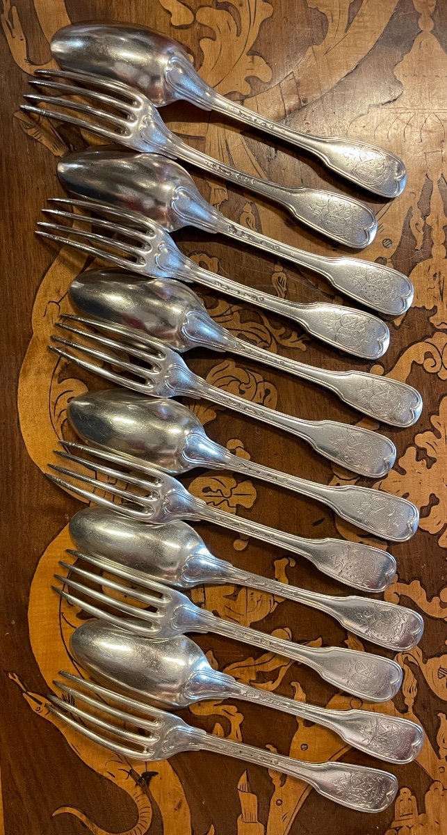 Suite De 6 Couverts Armoriés En Argent Paris 1781